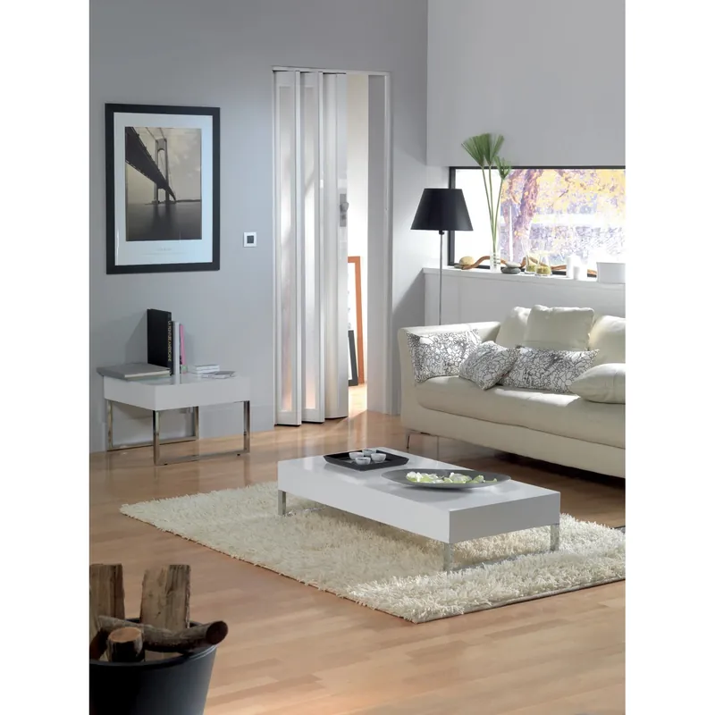 Porta a soffietto Larya in PVC 84x215 cm vetrata bianco brillante Snelle Levering