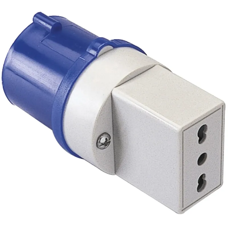 Snelle Levering Adattatore industriale spina 16 A 2P+T e 1 presa bivalente IP20 blu
