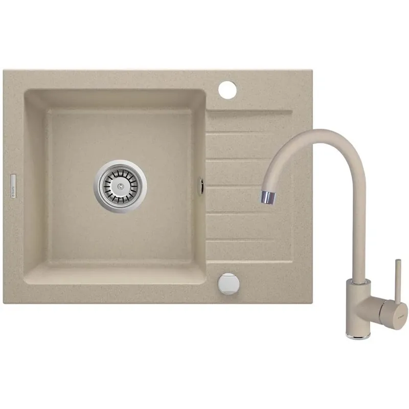 Lavello con rubinetto 1 vasca con gocciolatoio Idrostile Martí 440x164 mm sabbia Koopje