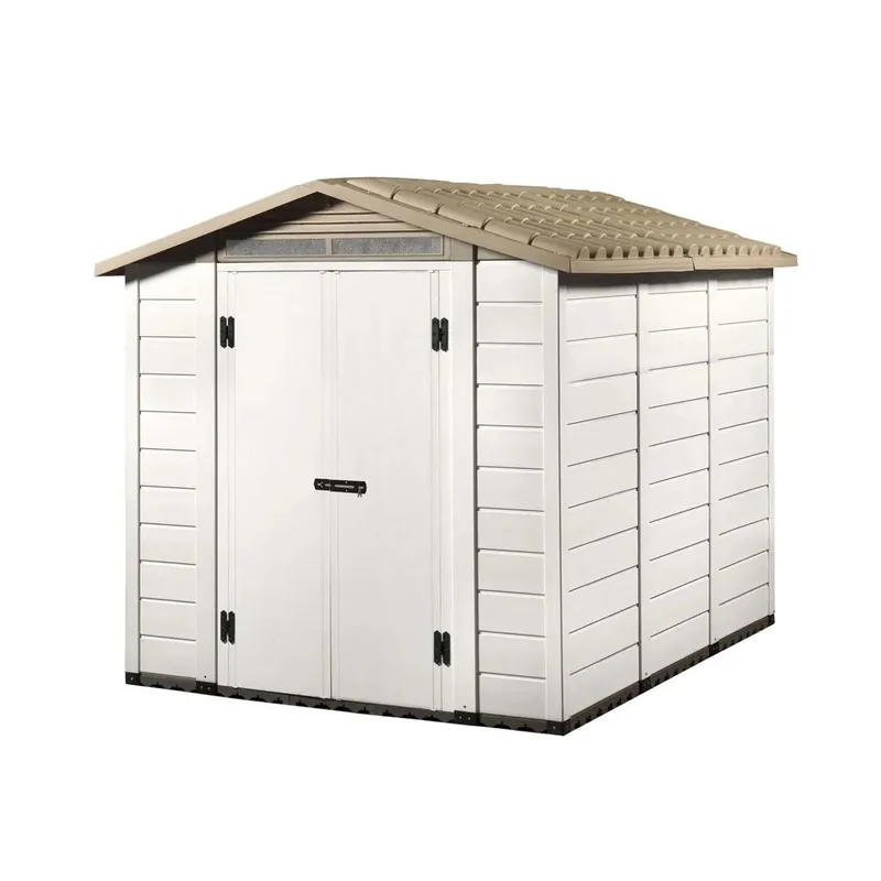 Koop Online Casetta da giardino in PVC Tuscany 240 sp 20 mm bianco/tortora 6 m²