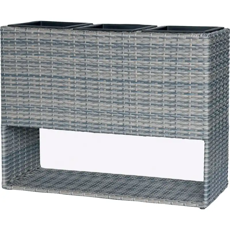Exclusieve Aanbieding Fioriera da esterno rialzata Wicker in vimini 60x28x83 cm grigio chiaro