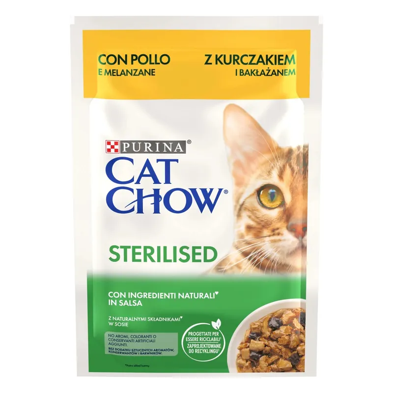 Gereduceerde Prijs Cibo umido per gatti Purina Cat Chow Sterilized con pollo e melanzane 85 g