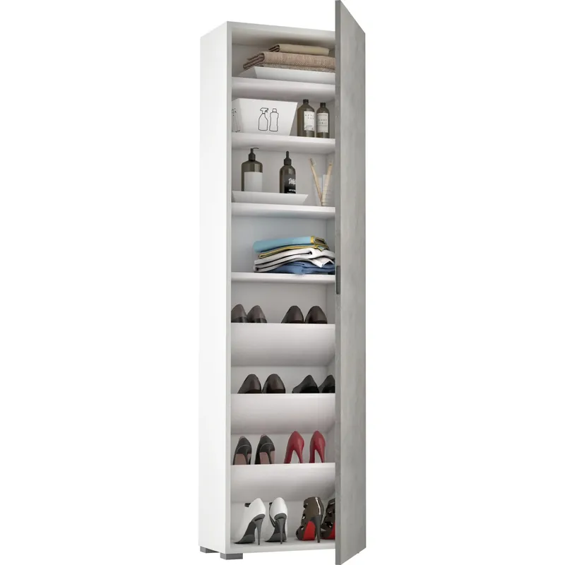 Uitverkoop Mobile multiuso a un`anta con 7 ripiani 50x30x182 cm cemento e bianco