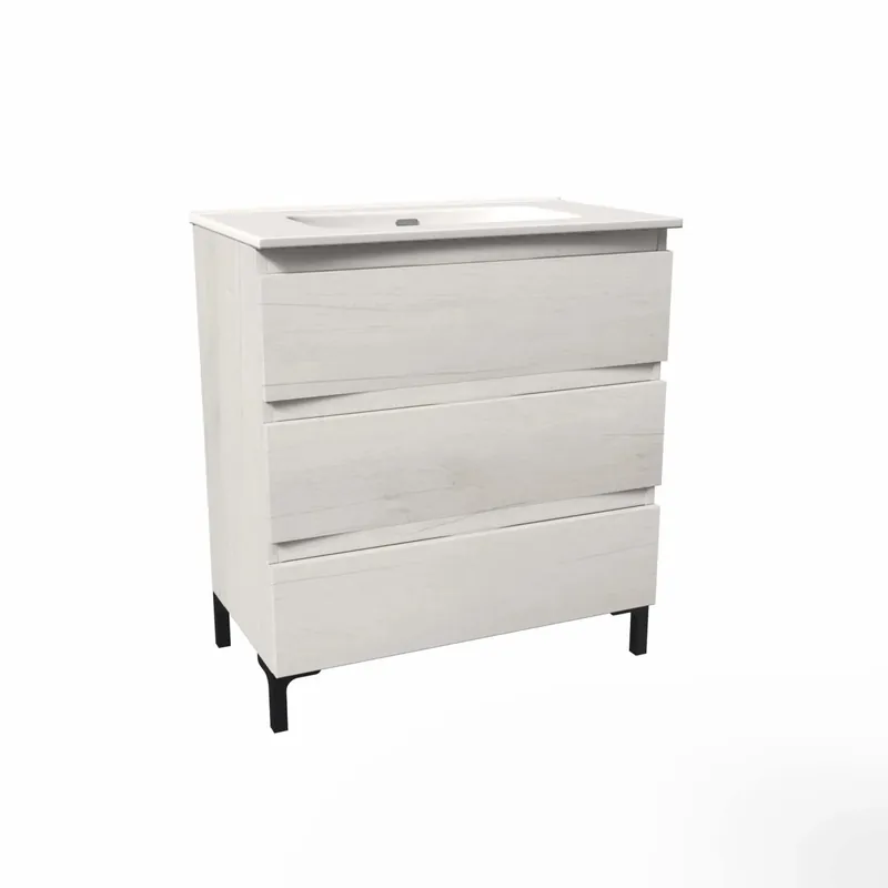 Mobile bagno base lavabo a terra Pura 3 cassettoni L81xH90xP46 cm Quercia bianca Beste Prijs
