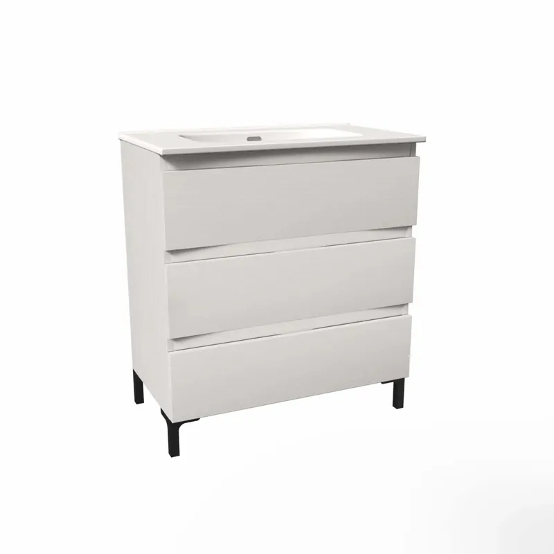 Gratis Retour Mobile bagno base lavabo a terra Pura 3 cassettoni L61xH90xP46 cm Bianco nordico