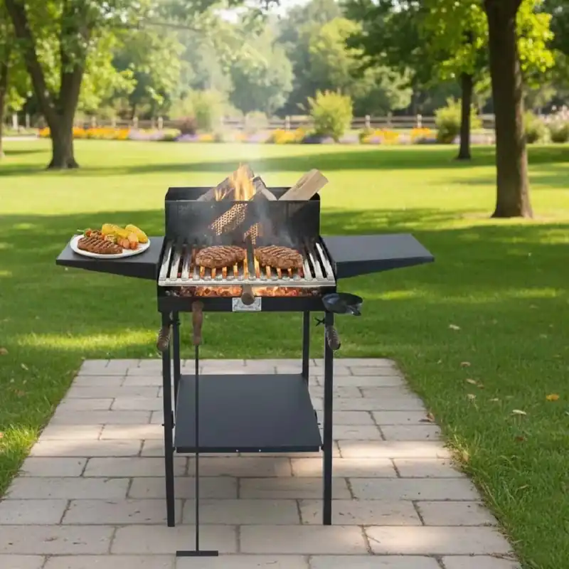 Populair Barbecue a carbone e legna Belvedere nero con ripiani laterali