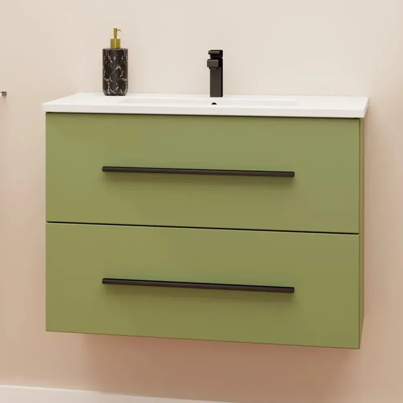Mobile bagno base sospesa Mary 2 cassetti lavabo in ceramica 76x46 cm verde Voordeelprijs