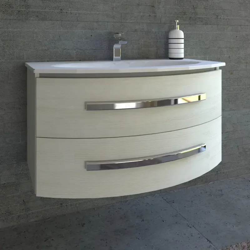 Mobile bagno con base sospeso 2 cassetti lavabo mineralmarmo 93x53 cm bianco mat Laatste Versie
