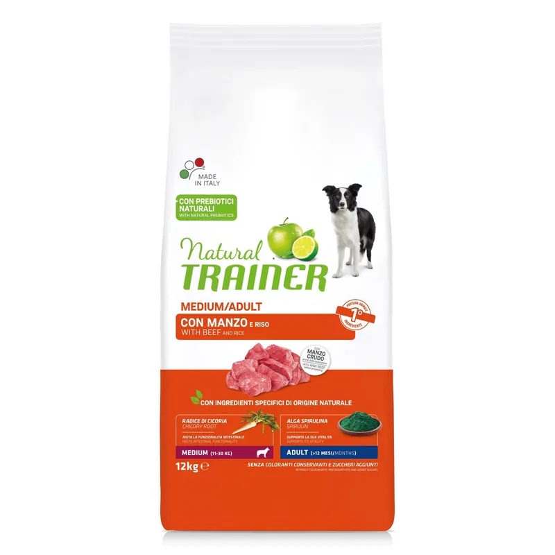 Direct Beschikbaar Cibo secco per cani Natural Trainer medium adult manzo 12 kg