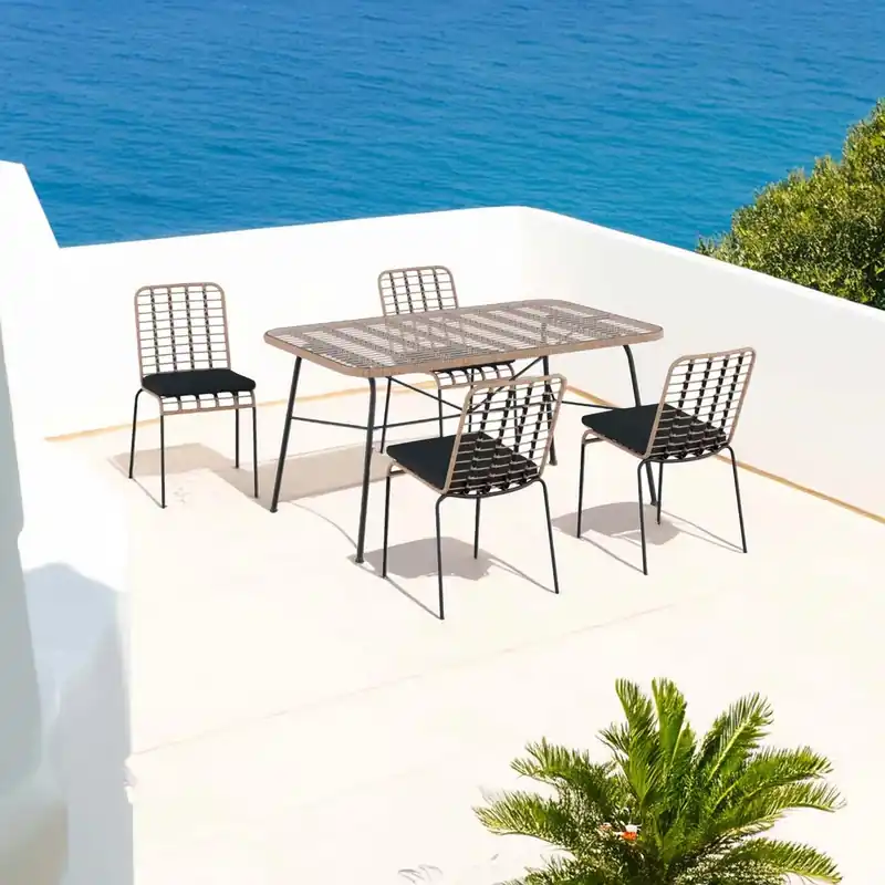 Tavolo e sedie da giardino in acciaio e rattan antracite 4 posti Must-Have