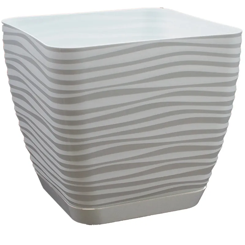 Seizoensaanbieding Vaso per piante Sahara in plastica con sottovaso 14x15x15 cm bianco
