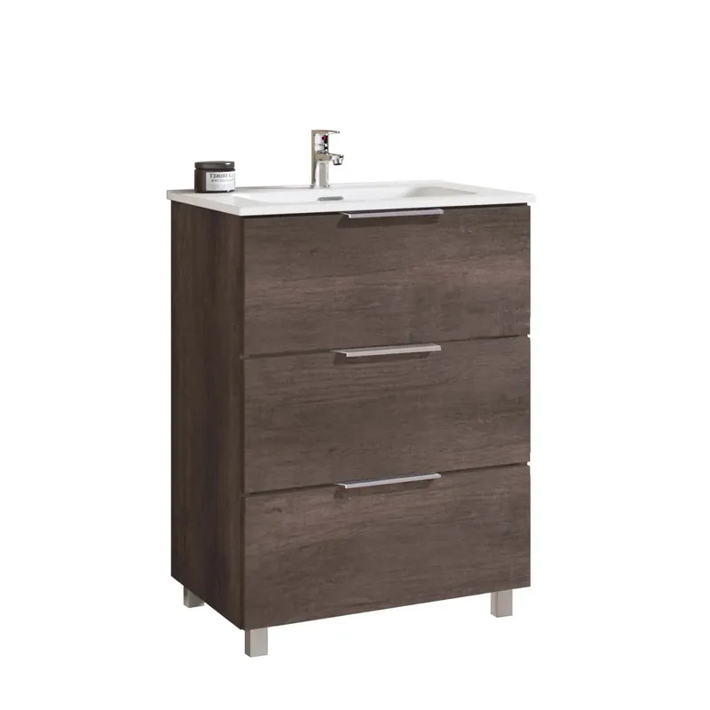 Snelle Levering Mobile bagno lavabo sospeso Chloe 3 cassetti 60 cm rovere