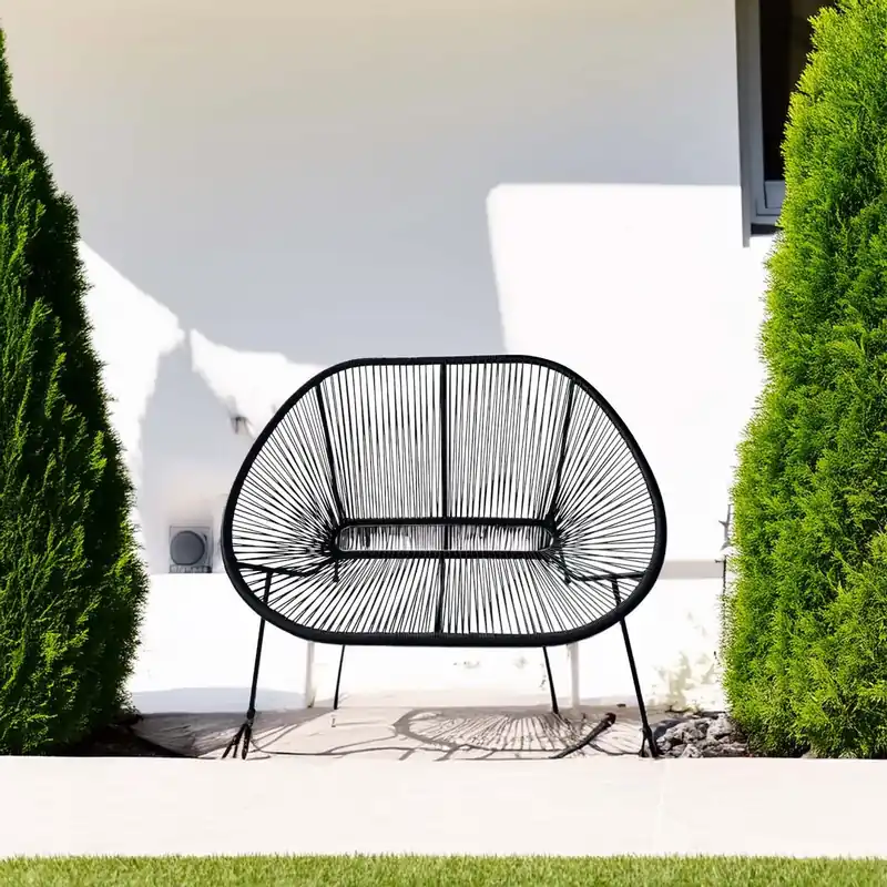 Nu Kopen Divanetto da giardino impilabile rattan sintetico 115x74x88 cm nero