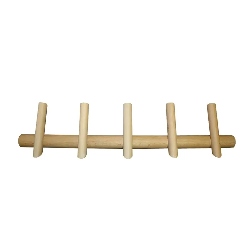 Gecertificeerd Appendiabiti in legno 5 posti tinto naturale L 55 x H 5 x P 5,5 cm