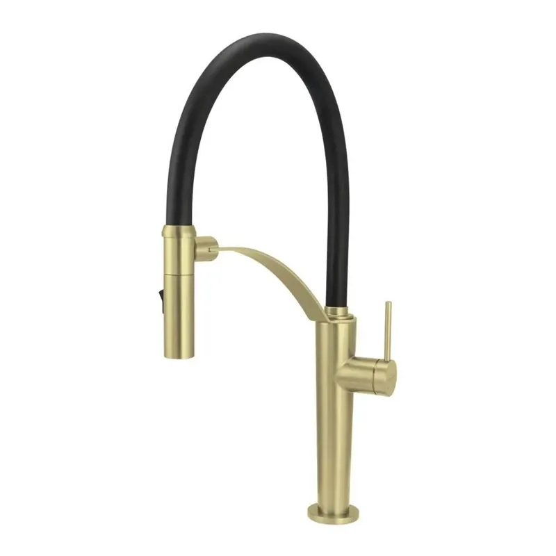 Rubinetto da cucina bocca elastica 2 getti Idrostile oro spazzolato Bestel Nu