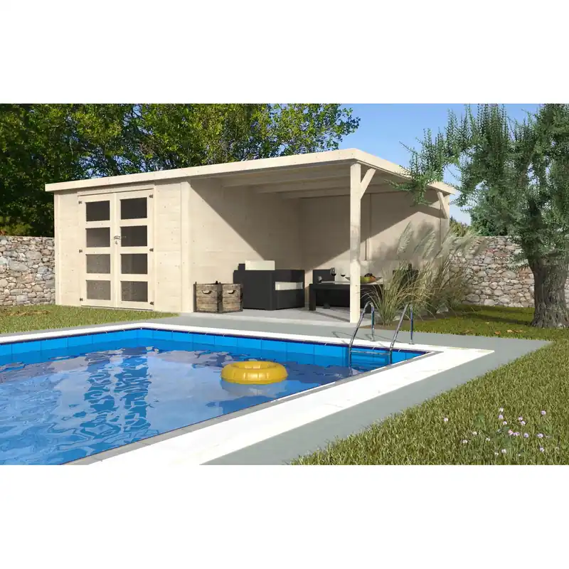 Actieprijs Casetta da giardino in legno Blockhaus Pireo sp. 28 mm H204xL593xP333 cm
