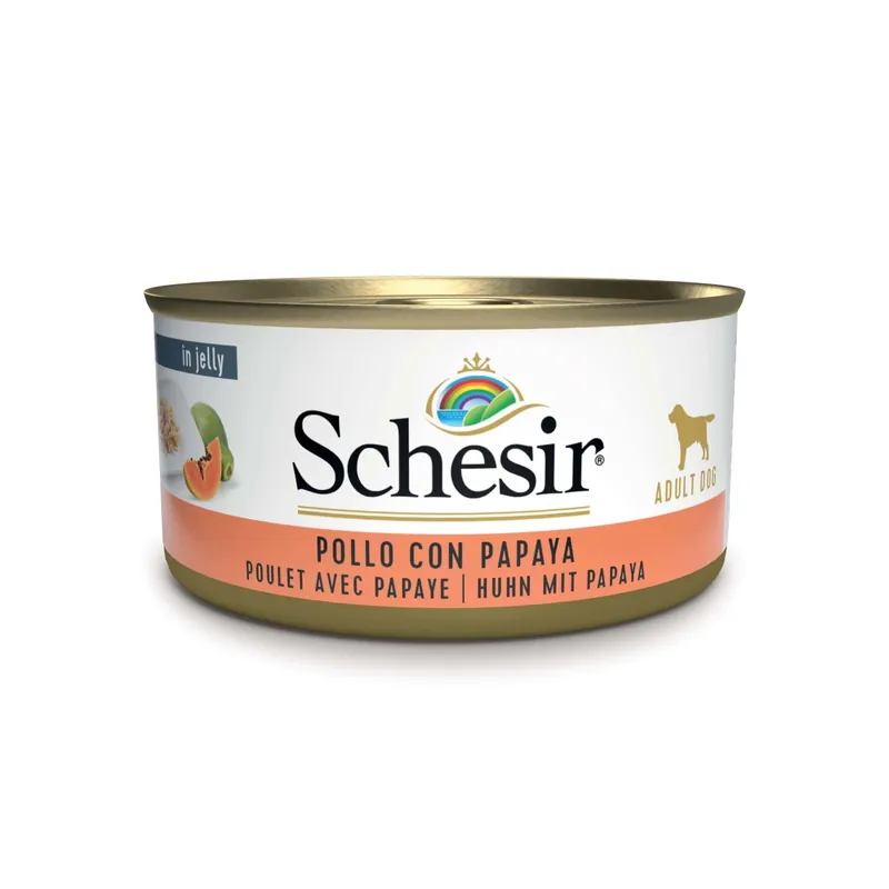 Cibo umido per cani Schesir Pollo con papaya lattina 150 g Hete Deal