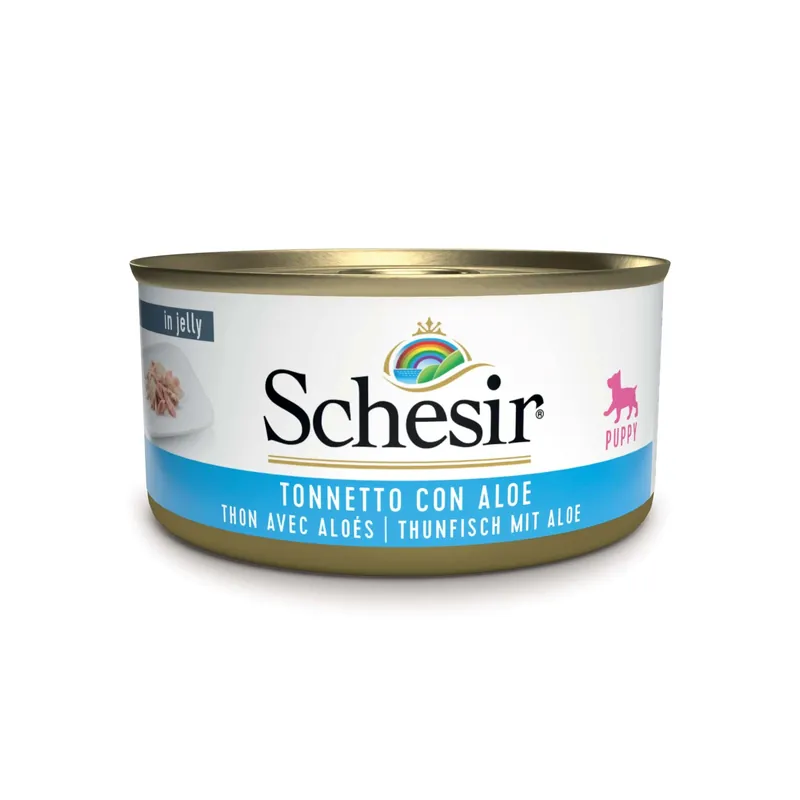 Cibo umido per cani Schesir Puppy Tonnetto con aloe lattina 150 g Alleen Vandaag