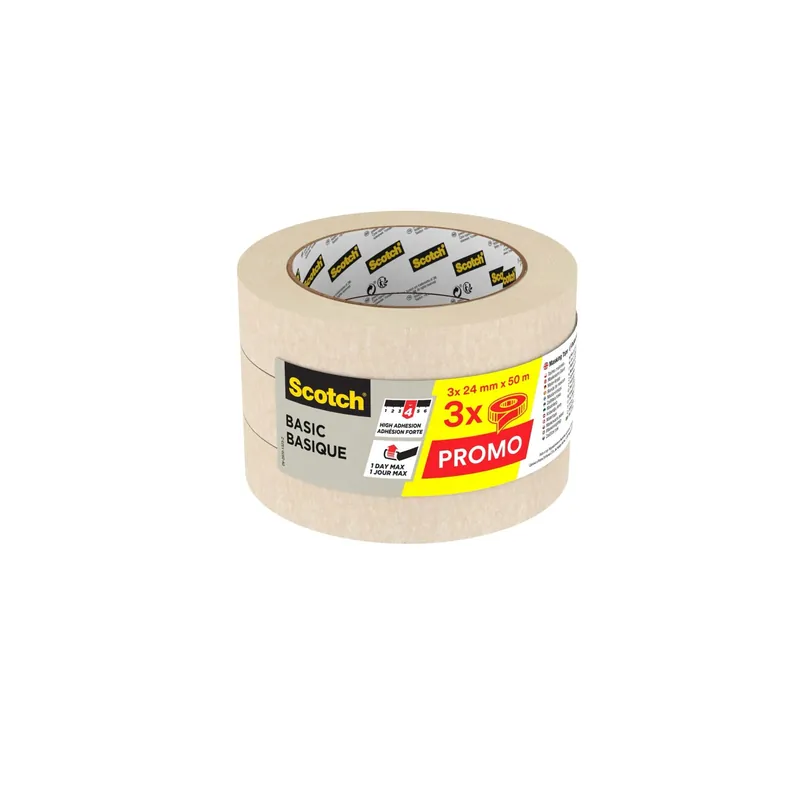Nastro per mascheratura di base Scotch® 24 mm x 50 m 3 pz Laatste Kans