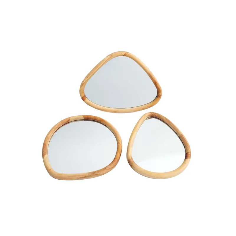 Set 3 specchi sagomati Pebble in legno dimensioni assortite marrone Rechtstreeks Van De Fabrikant