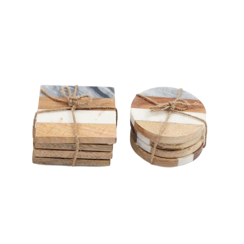 Set 4 sottobicchieri in legno e marmo 10x10x1,5 cm Aanbieding