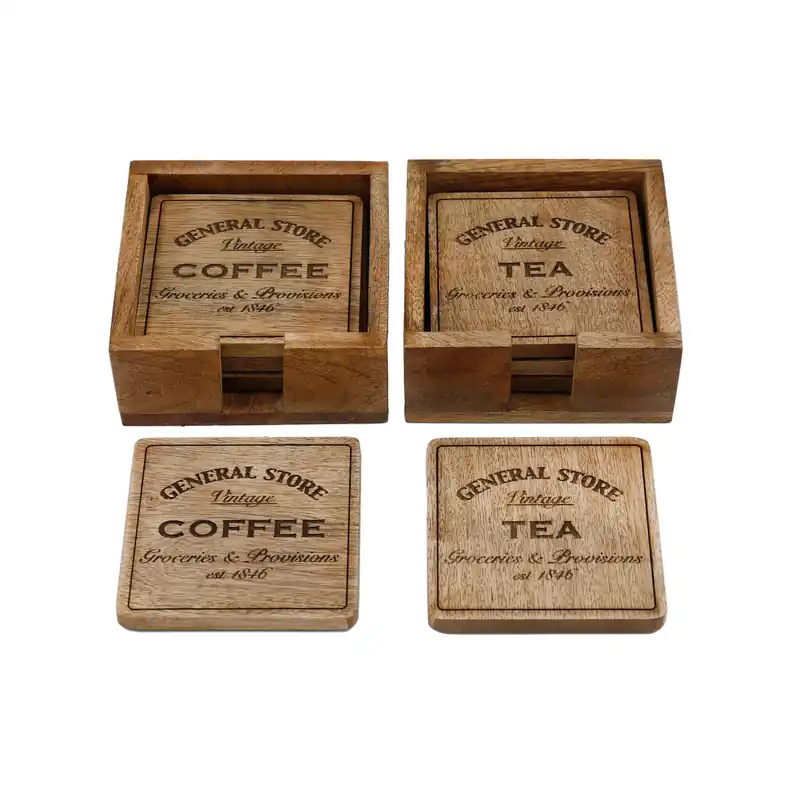 Set 4 sottobicchieri in legno Tea/Coffee 10x10x1 cm marrone Koop Online
