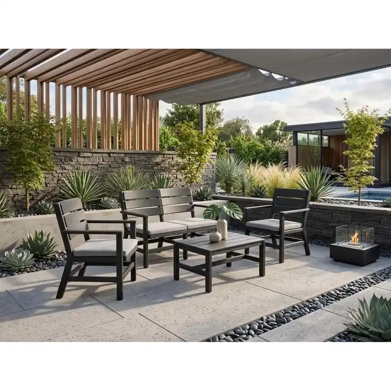 Salotto da giardino Doghe in plastica grafite 4 posti Flitsaanbieding