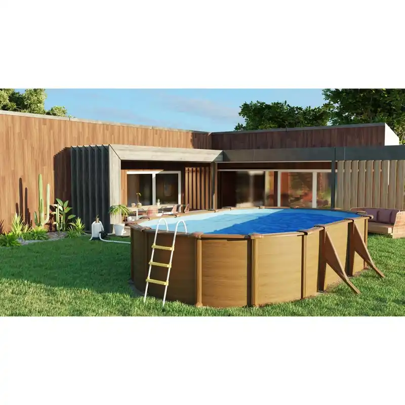 Piscina fuori terra ovale in acciaio decorazione legno Gre 500x300 H 132 cm Alleen Vandaag