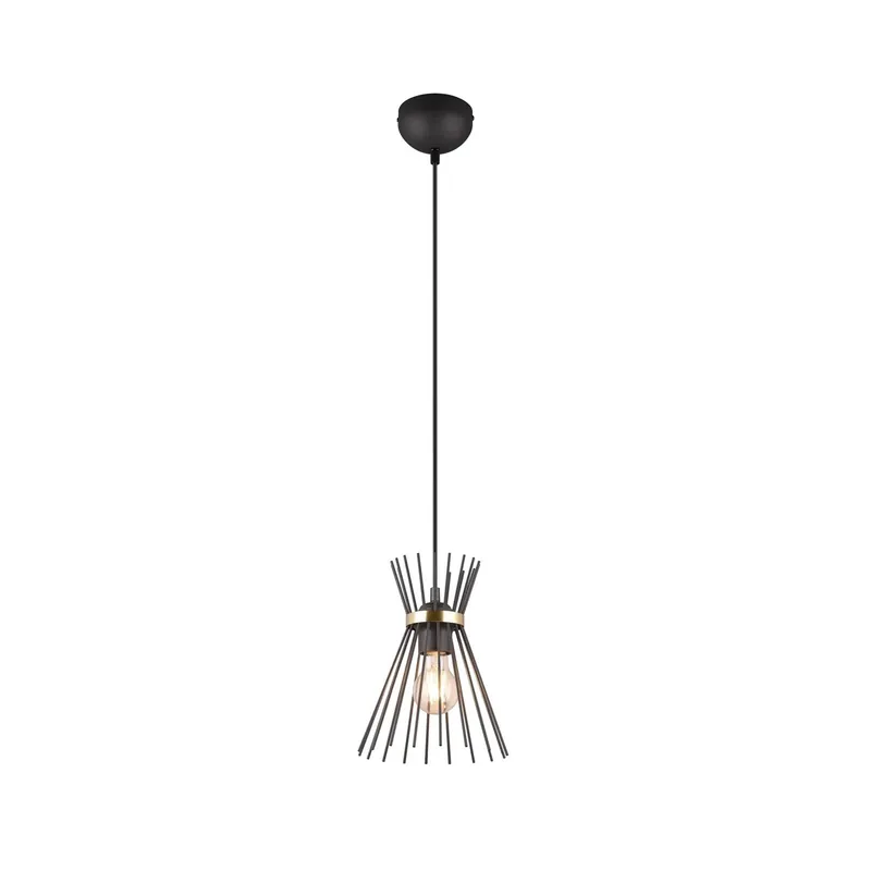 Lampadario a sospensione Rod E27 da 40 W nero-oro Ø 20x150 cm Finale Uitverkoop