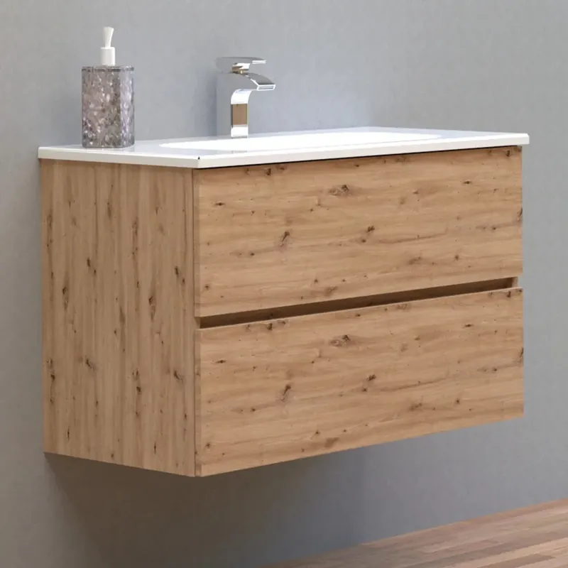 Mobile bagno base sospesa 2 cassetti lavabo in ceramica Monya 76x46 cm rovere Lage Prijs