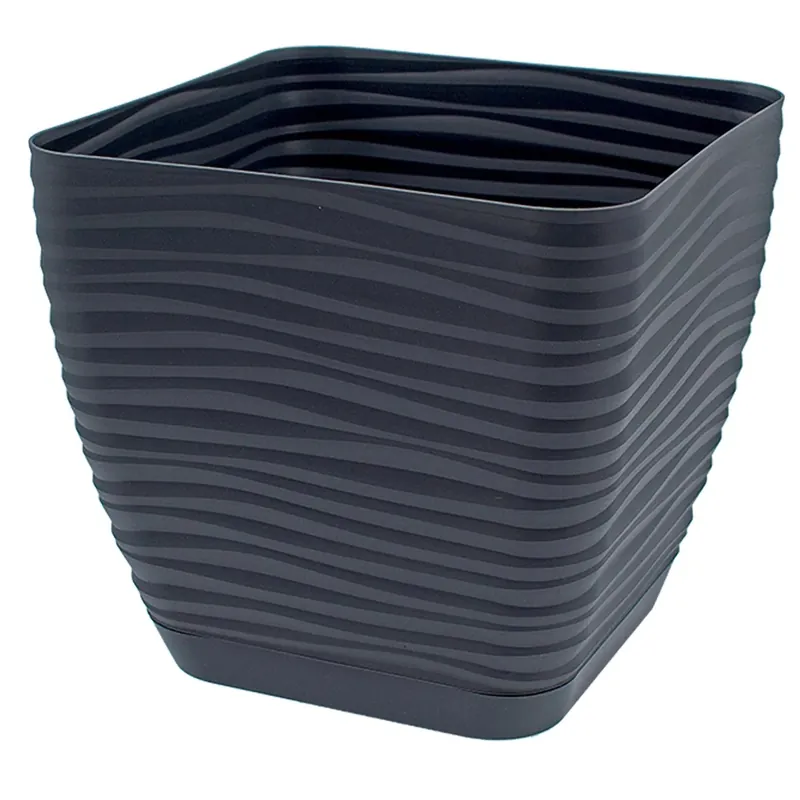 Vaso per piante Sahara in plastica con sottovaso 14x15x15 cm tortora Must-Have