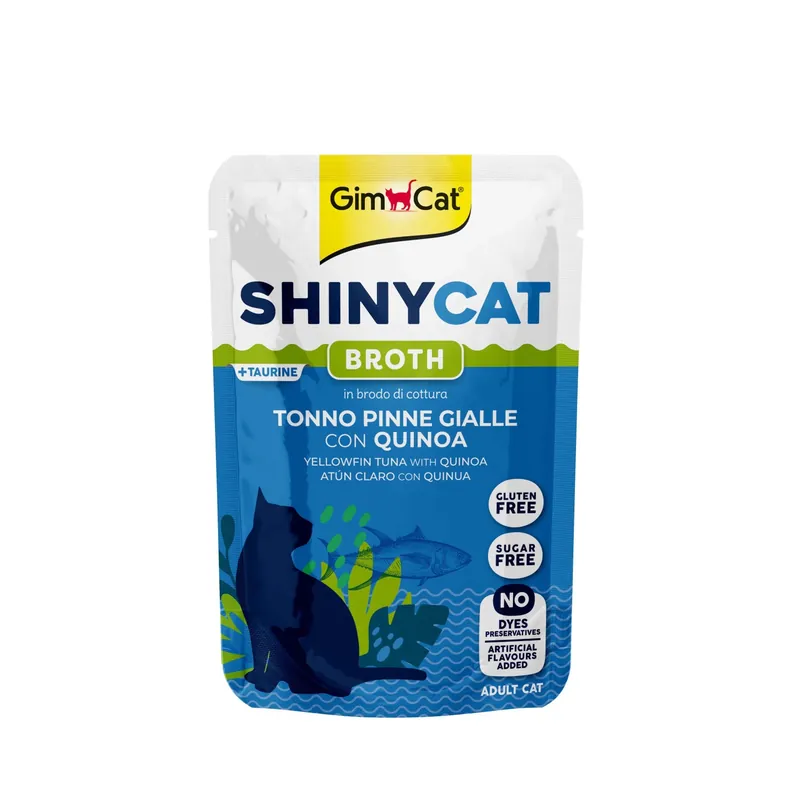 Populair Cibo umido per gatti ShinyCat Broth 44% tonno pinne gialle con quinoa 70 g