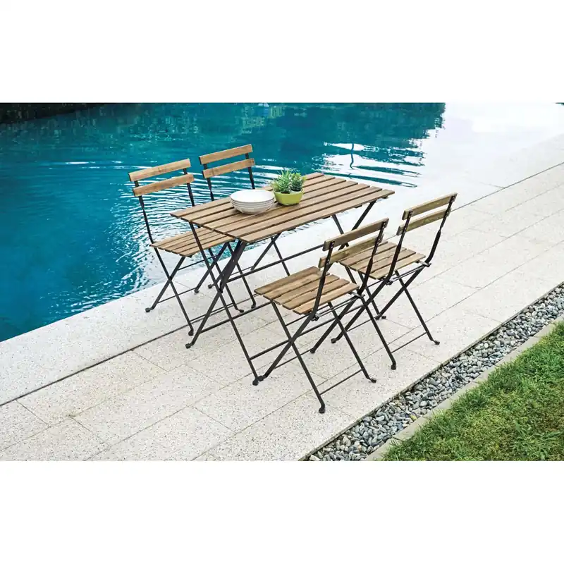 Tavolo e sedie da giardino Bistrò in ferro e acacia nero 4 posti Koop Online