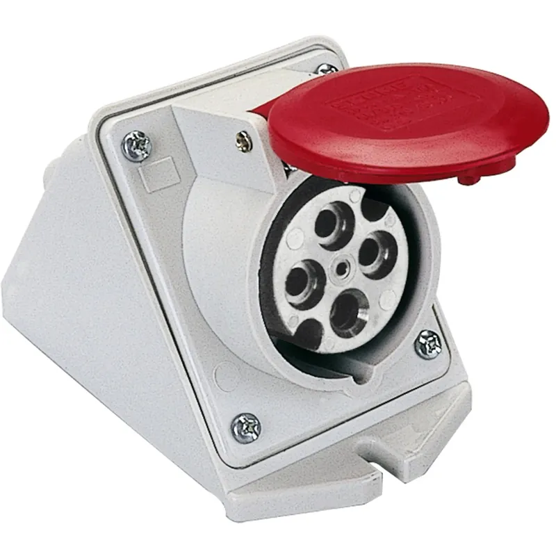 Presa inclinata da parete 16 A 3P+T IP44 rossa Korting