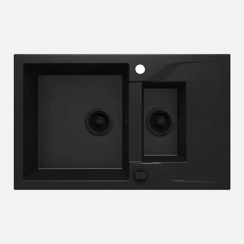 Aanbieding Lavello granito 1.5 vasche gocciolatoio Idrostile sifone 490x194 mm nero