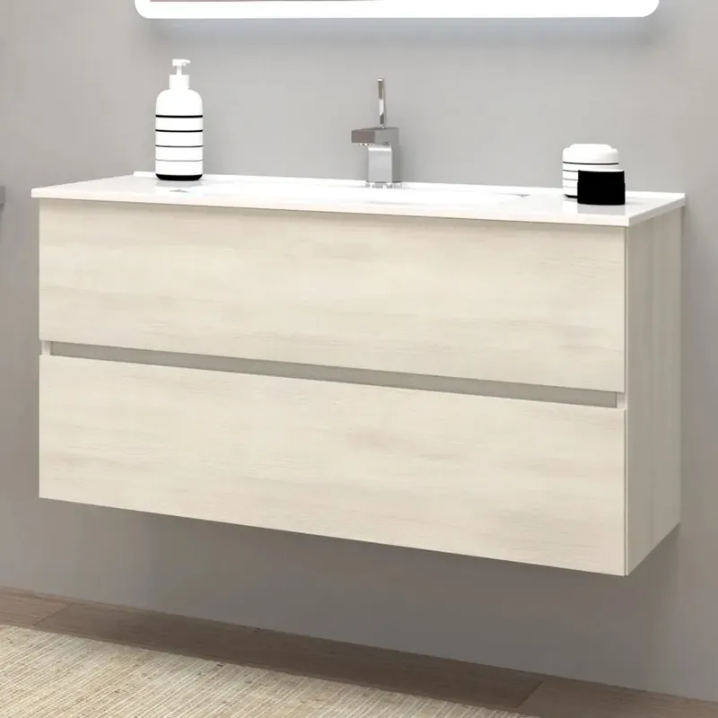 Mobile bagno base sospesa 2 cassetti lavabo in ceramica Monya 101x46 cm larice Alleen Vandaag