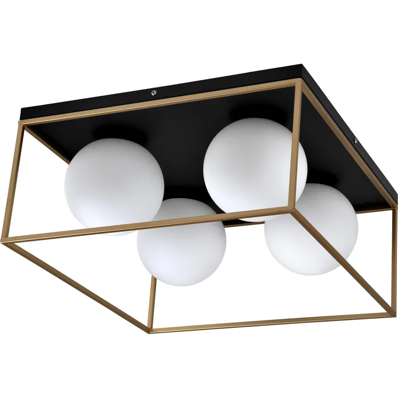 Veilige Betaling Plafoniera Jera 4 luci 45x45x21,5 cm oro nera