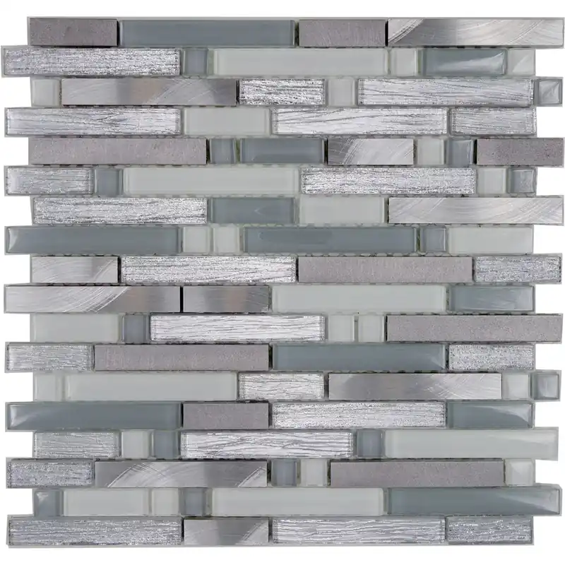 Premium Mosaico Glam cm 30x30 in vetro e alluminio grigio chiaro