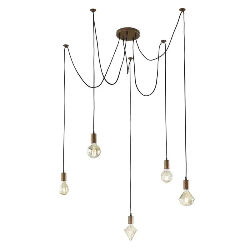 Lampadario a sospensione Cord con fili regolabili in rame antico H 200 cm Direct Verzonden