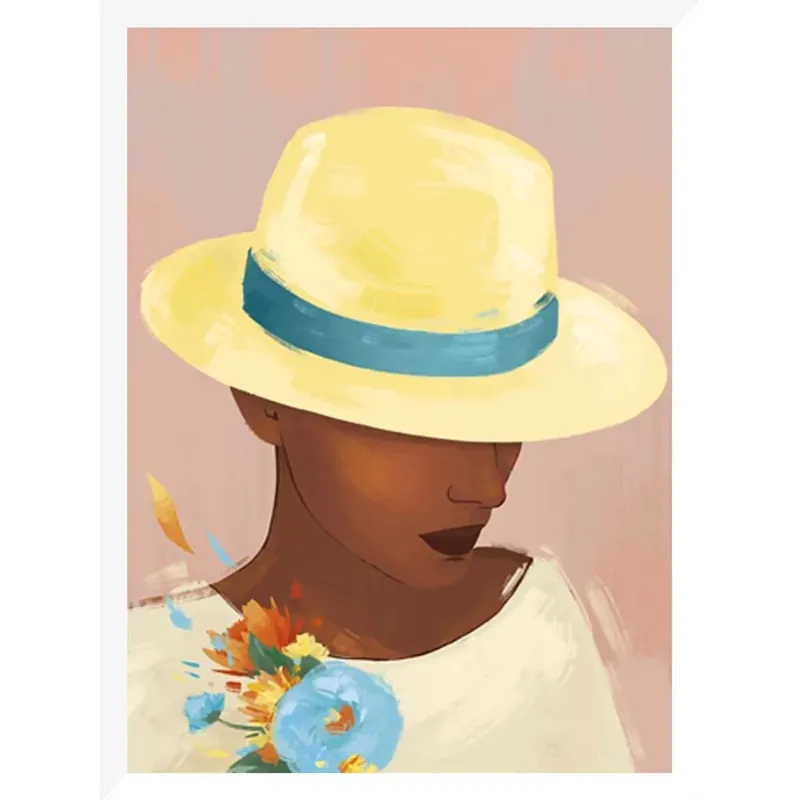 Weekendaanbieding Stampa incorniciata donna con cappello giallo 30 x 40 cm