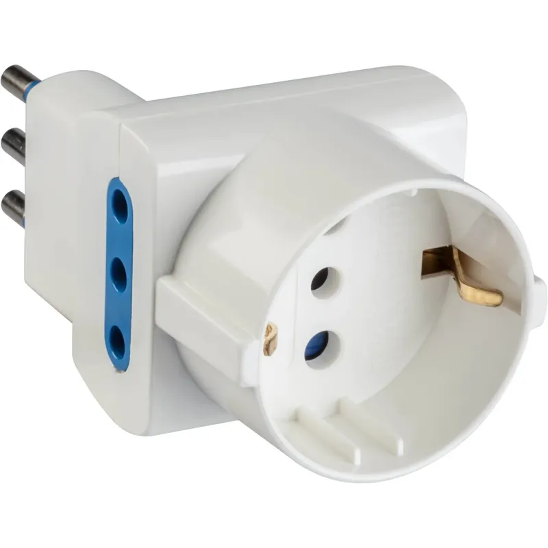 Adattatore salvaspazio spina 10 A, 3 prese 2P+T(1 10 A, 2 10/16 A) bianco Aanbieding