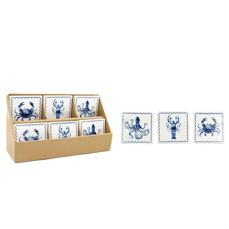 Sottobicchiere in ceramica stile marino 10x10 cm Goedkoop