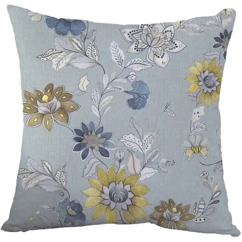 Koop Online Fodera per cuscino fantasia grigio con fiore giallo 50x50 cm