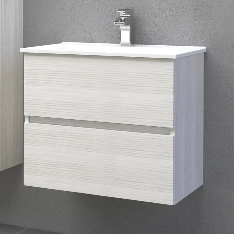Uitverkoop Mobile bagno base sospesa 2 cassetti lavabo in ceramica Monya 61x46 cm larice