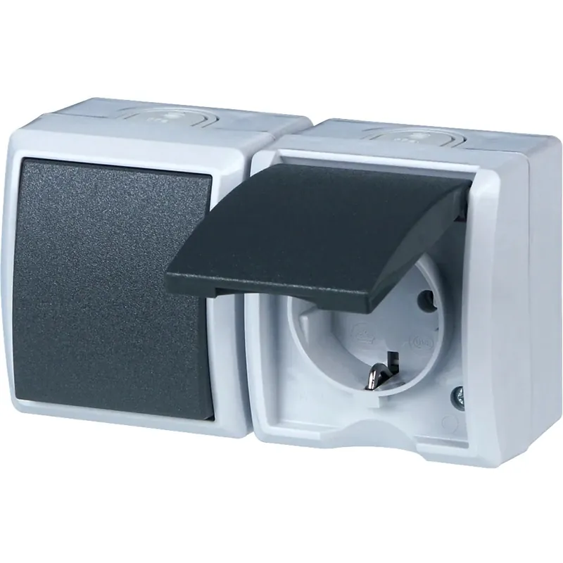 Interruttore REV off/cambio + presa AP AquaForm Grigio Gecertificeerd