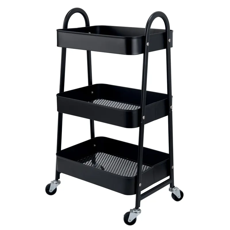 Carrello da cucina nero con 3 vani portaoggetti Actieprijs