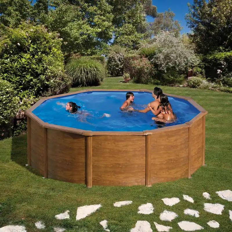 Seizoensaanbieding Piscina fuori terra tonda in acciaio decorazione legno Gre Ø 240 H 120 cm