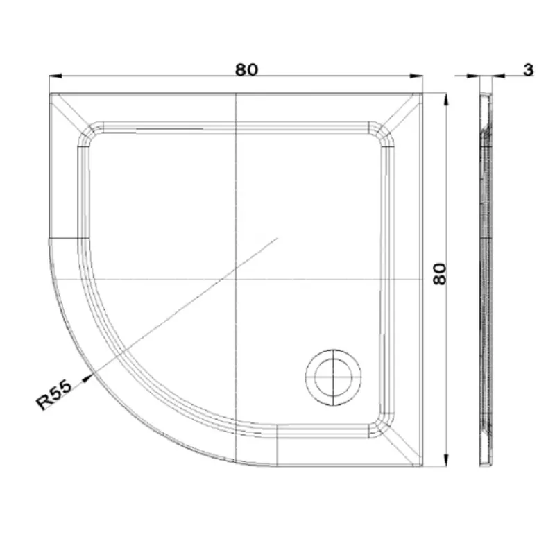 Betaalbaar Piatto doccia semicircolare in tecnopolimero Mr.Flat 80x80 cm x H 3 cm