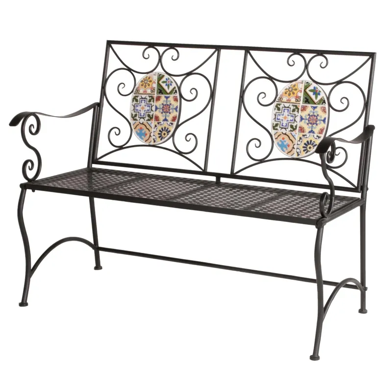 Seizoensaanbieding Panchina in metallo Mosaico FLOWER 116x56x90 cm 2 posti