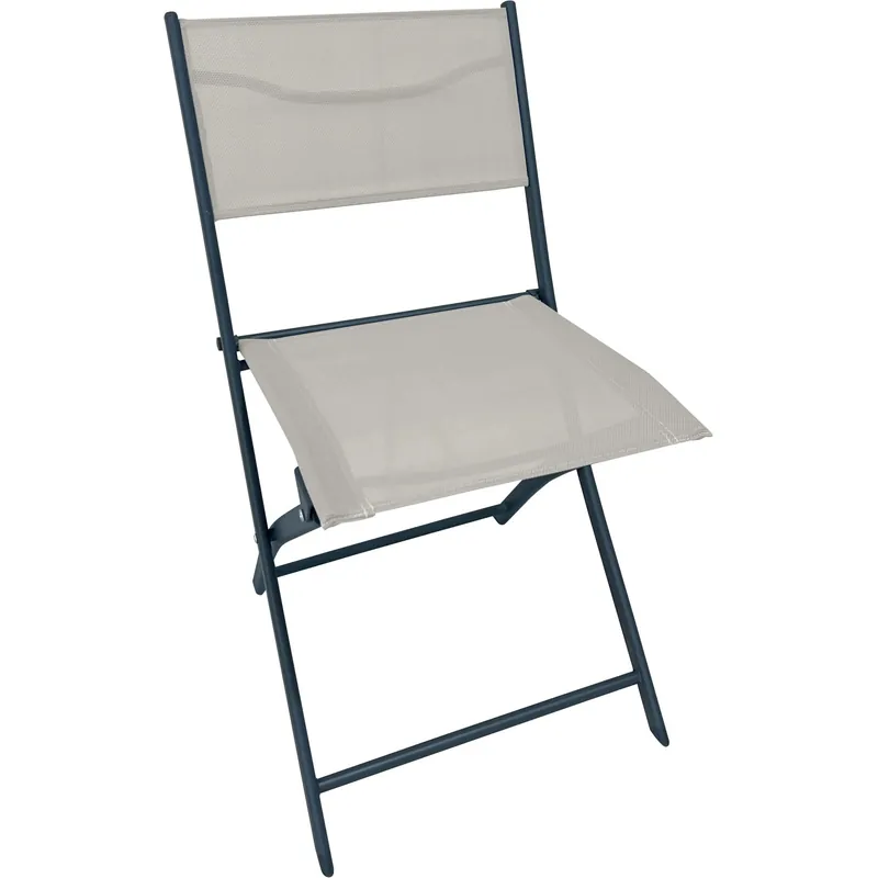 Sedia da giardino pieghevole Toconao in acciaio e textilene beige Premium